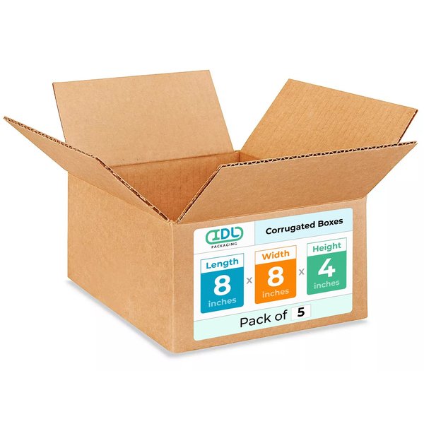 Idl Packaging 8L x 8W x 4H Corrugated Boxes for Shipping or Moving, Heavy Duty, 5PK B-884-5